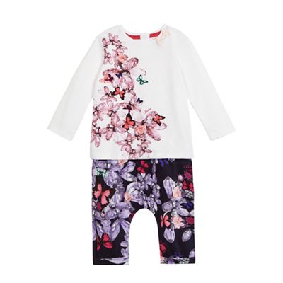 Baby girls' cream and navy floral print top and leggings set
